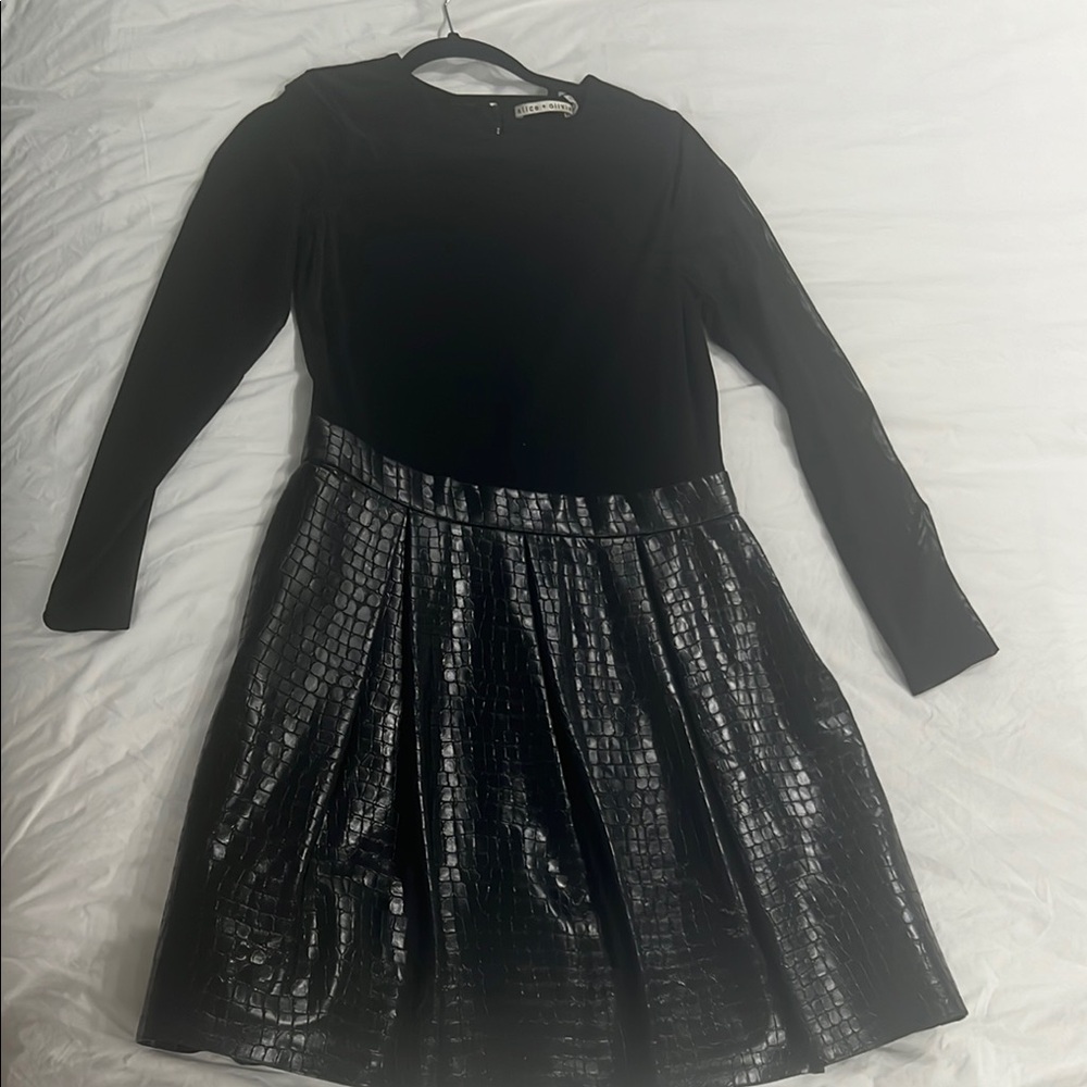 Alice + Olivia Black Pleated Mini Dress Fit and Flare